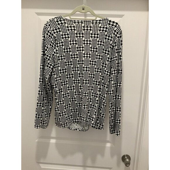 Talbots Top XL Black White Long Sleeve Cross Over Rouching - Picture 5 of 8